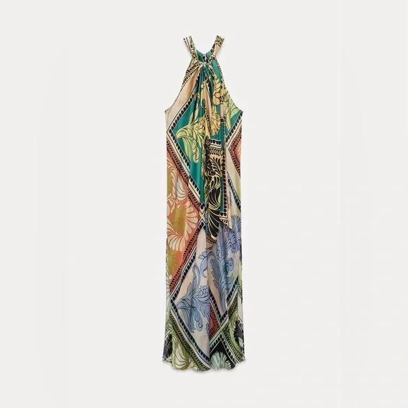 ZARA ~ COLLECTION PRINTED HALTER DRESS - Picture 9 of 12